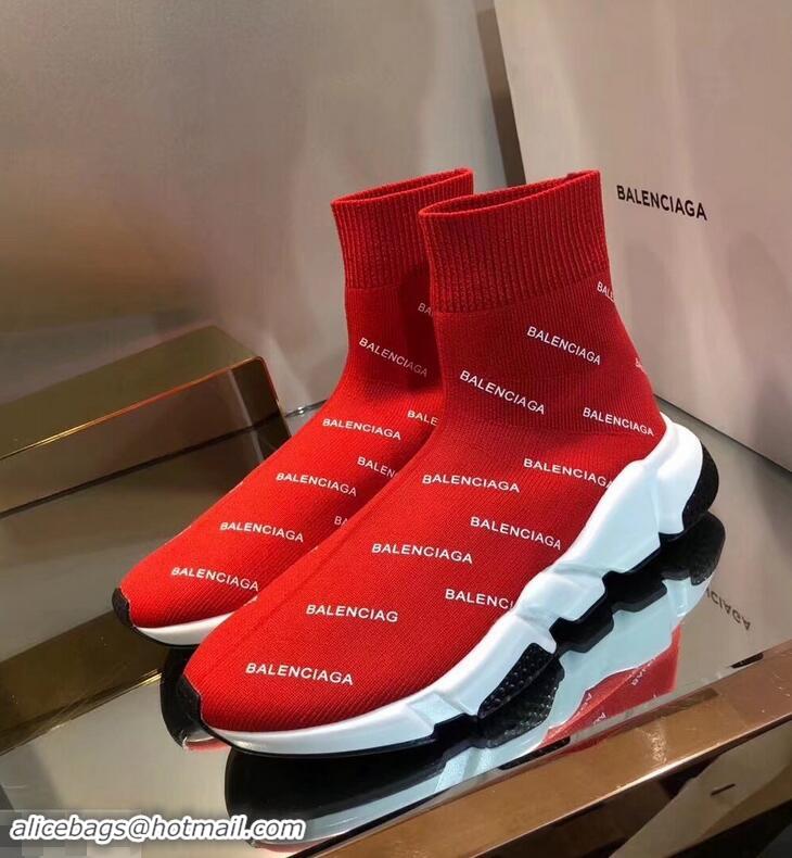 Unique Grade Balenciaga Knit Sock Speed Trainers Sneakers All Over Logo B92913 Red 2019