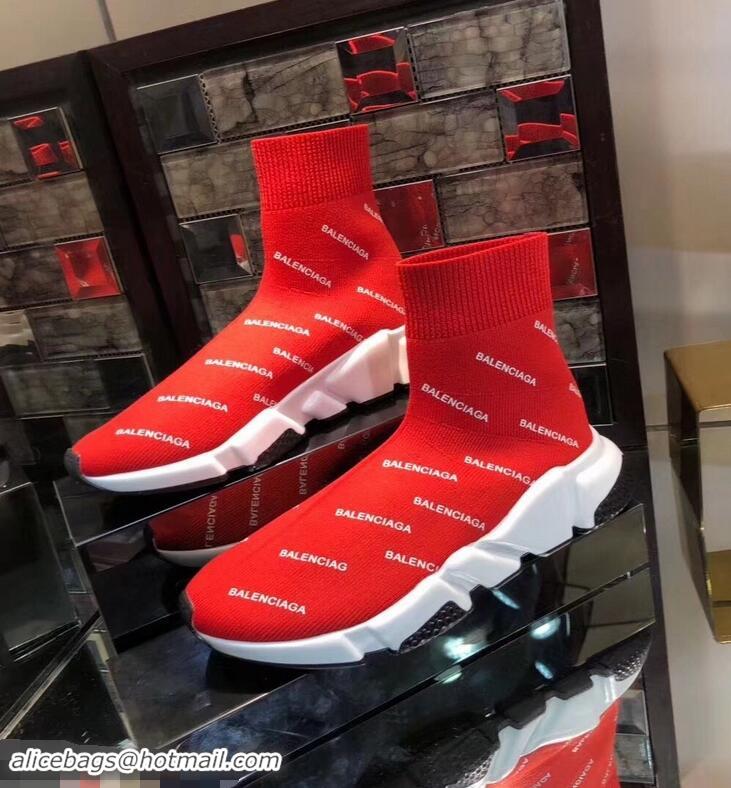 Unique Grade Balenciaga Knit Sock Speed Trainers Sneakers All Over Logo B92913 Red 2019