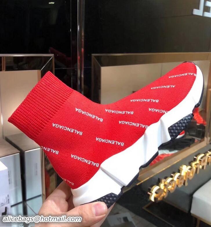 Unique Grade Balenciaga Knit Sock Speed Trainers Sneakers All Over Logo B92913 Red 2019