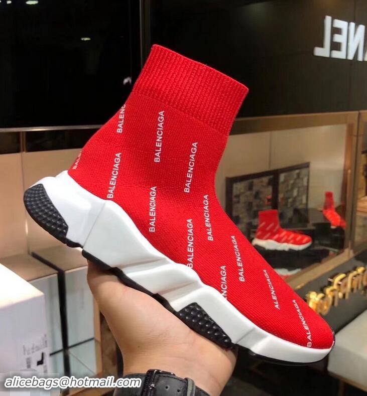 Unique Grade Balenciaga Knit Sock Speed Trainers Sneakers All Over Logo B92913 Red 2019