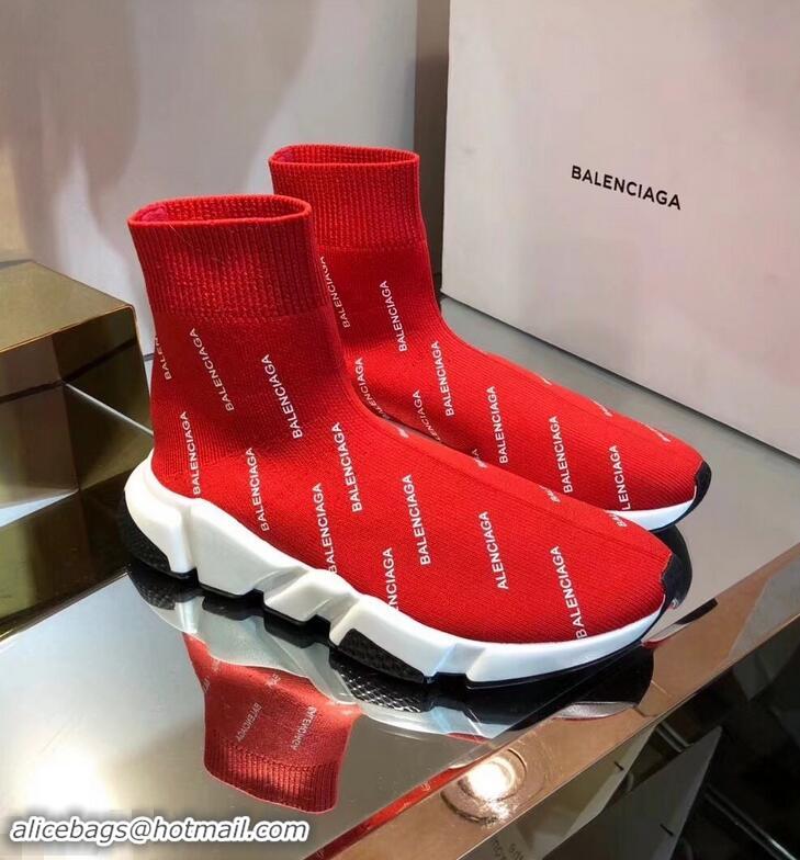 Unique Grade Balenciaga Knit Sock Speed Trainers Sneakers All Over Logo B92913 Red 2019