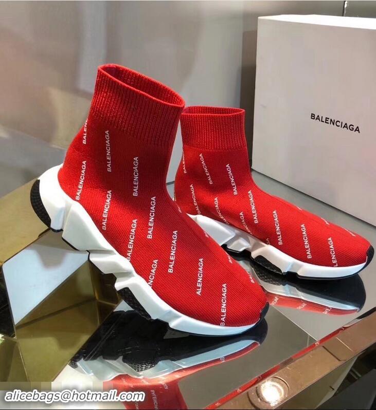 Unique Grade Balenciaga Knit Sock Speed Trainers Sneakers All Over Logo B92913 Red 2019