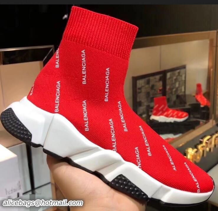 Unique Grade Balenciaga Knit Sock Speed Trainers Sneakers All Over Logo B92913 Red 2019