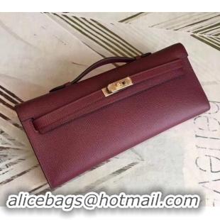 Charming Hermes Kelly Cut Handmade Epsom Leather Clutch With Gold/Silver Hardware 600922 Burgundy