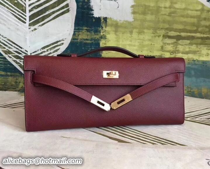 Charming Hermes Kelly Cut Handmade Epsom Leather Clutch With Gold/Silver Hardware 600922 Burgundy