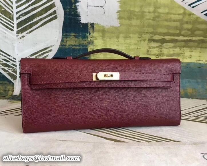 Charming Hermes Kelly Cut Handmade Epsom Leather Clutch With Gold/Silver Hardware 600922 Burgundy