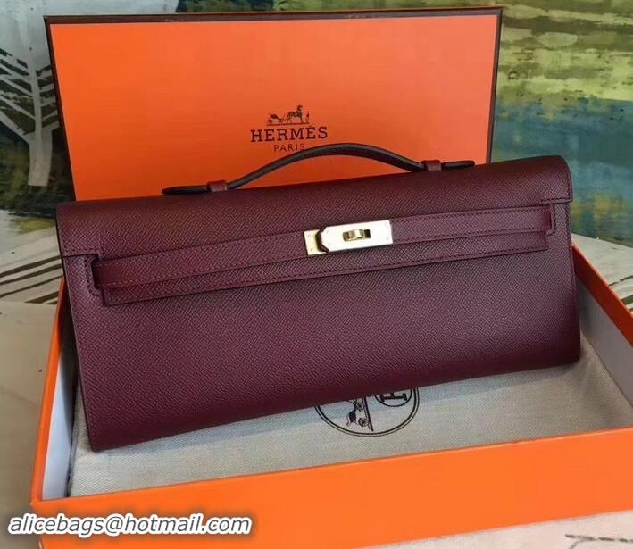 Charming Hermes Kelly Cut Handmade Epsom Leather Clutch With Gold/Silver Hardware 600922 Burgundy