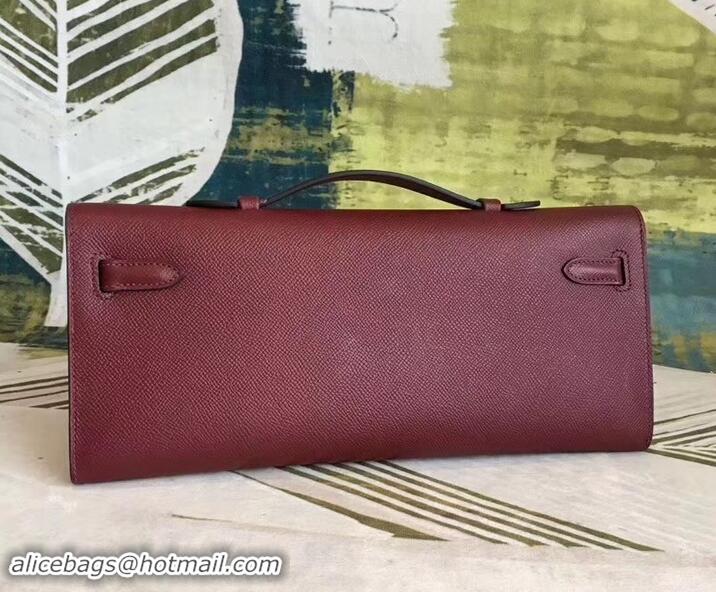 Charming Hermes Kelly Cut Handmade Epsom Leather Clutch With Gold/Silver Hardware 600922 Burgundy