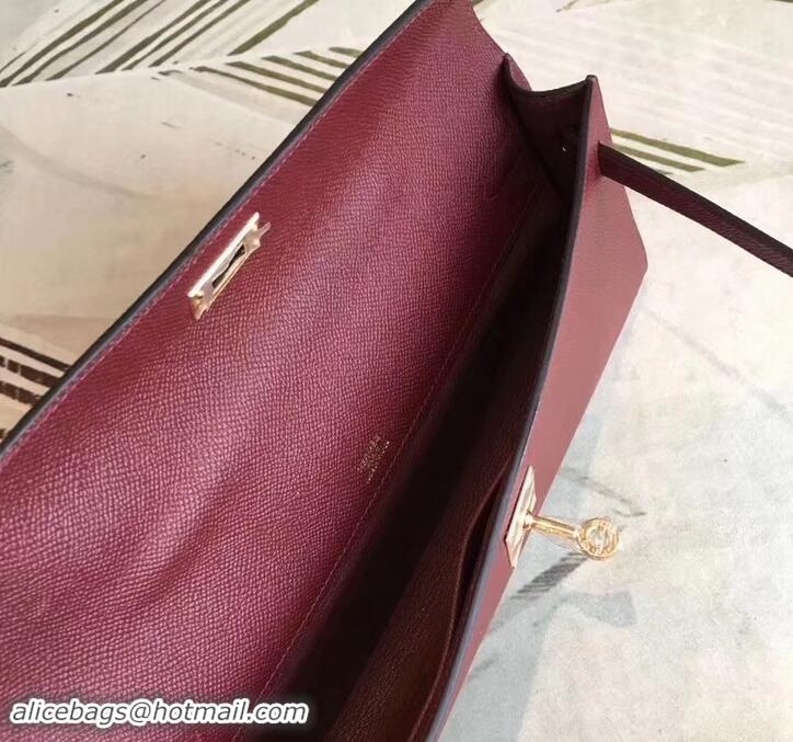 Charming Hermes Kelly Cut Handmade Epsom Leather Clutch With Gold/Silver Hardware 600922 Burgundy