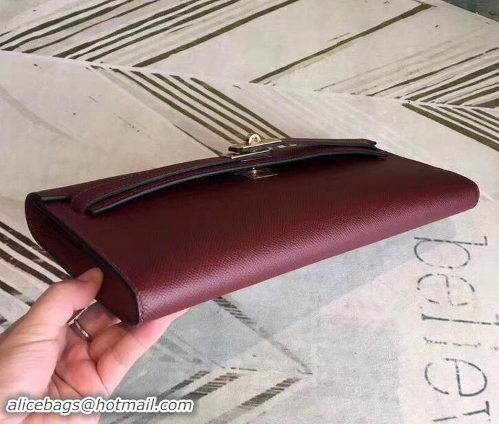 Charming Hermes Kelly Cut Handmade Epsom Leather Clutch With Gold/Silver Hardware 600922 Burgundy