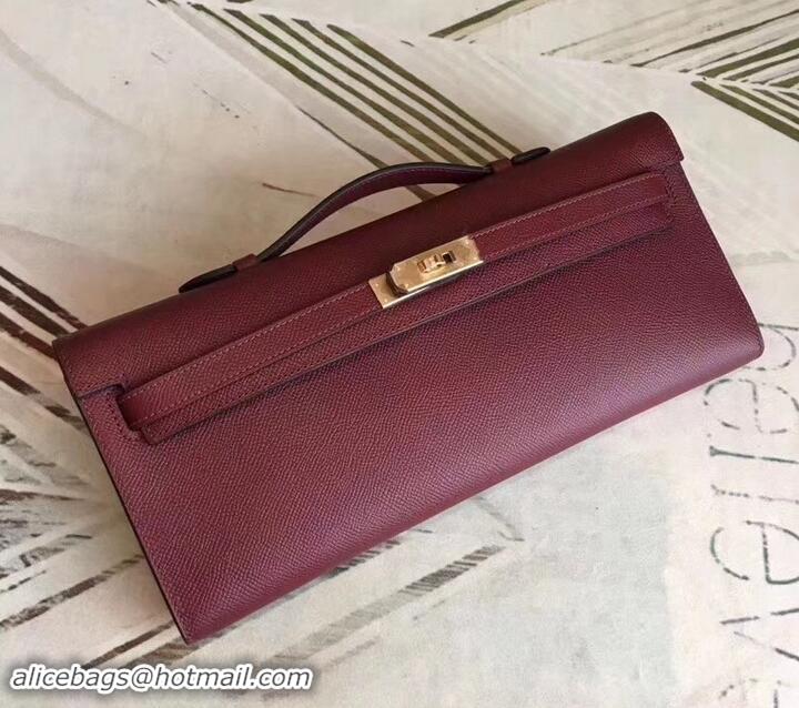 Charming Hermes Kelly Cut Handmade Epsom Leather Clutch With Gold/Silver Hardware 600922 Burgundy