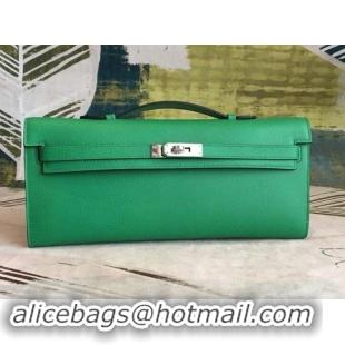 Best Quality Hermes Kelly Cut Handmade Epsom Leather Clutch With Gold/Silver Hardware 600922 Vert Bengale