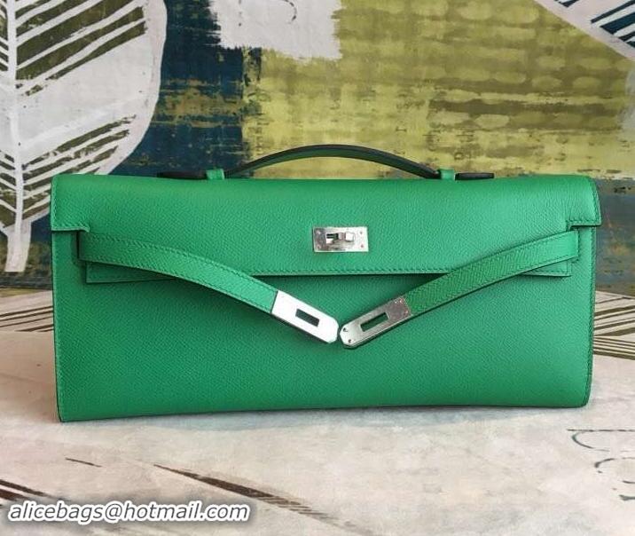 Best Quality Hermes Kelly Cut Handmade Epsom Leather Clutch With Gold/Silver Hardware 600922 Vert Bengale