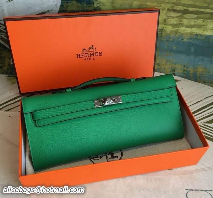 Best Quality Hermes Kelly Cut Handmade Epsom Leather Clutch With Gold/Silver Hardware 600922 Vert Bengale