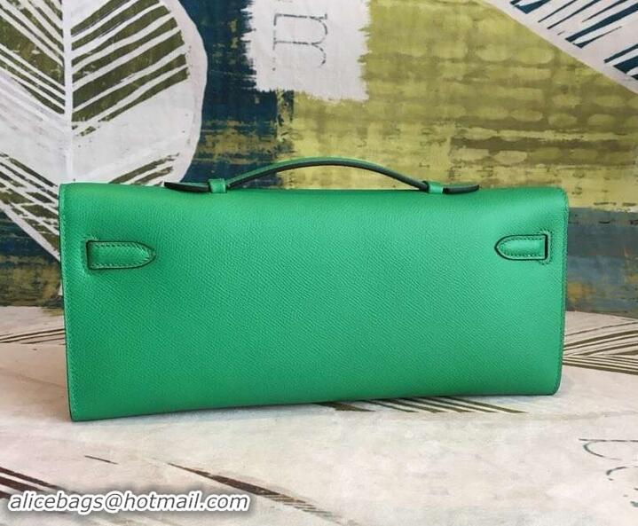 Best Quality Hermes Kelly Cut Handmade Epsom Leather Clutch With Gold/Silver Hardware 600922 Vert Bengale