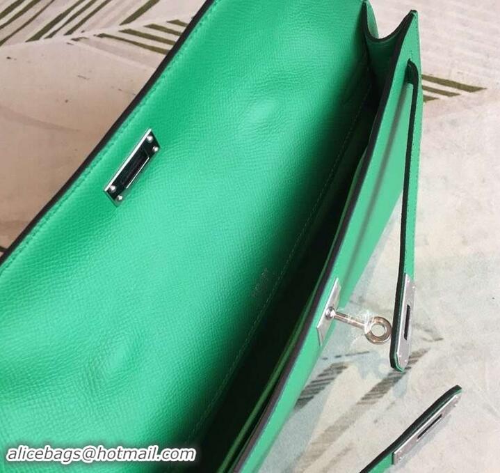 Best Quality Hermes Kelly Cut Handmade Epsom Leather Clutch With Gold/Silver Hardware 600922 Vert Bengale