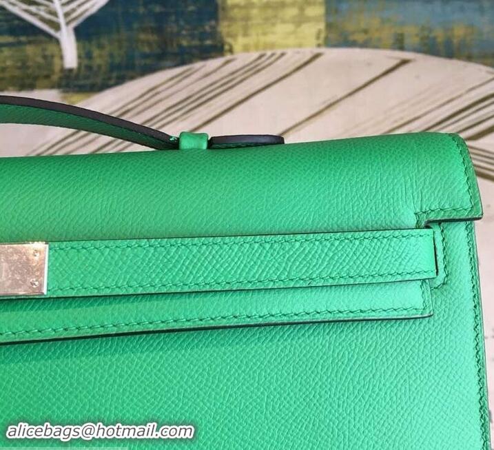 Best Quality Hermes Kelly Cut Handmade Epsom Leather Clutch With Gold/Silver Hardware 600922 Vert Bengale