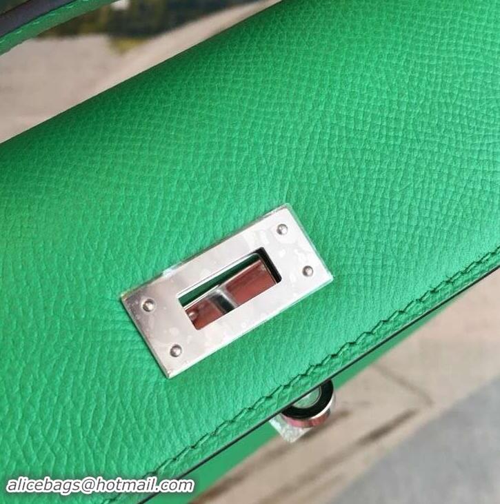 Best Quality Hermes Kelly Cut Handmade Epsom Leather Clutch With Gold/Silver Hardware 600922 Vert Bengale