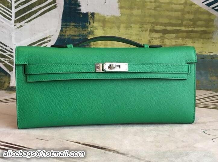 Best Quality Hermes Kelly Cut Handmade Epsom Leather Clutch With Gold/Silver Hardware 600922 Vert Bengale