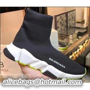 Promotional Balenciaga Knit Sock Speed Trainers Sneakers B92917 Black/White/Fluo Green 2019