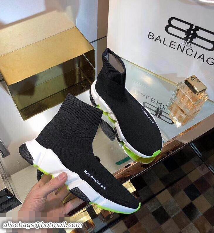 Promotional Balenciaga Knit Sock Speed Trainers Sneakers B92917 Black/White/Fluo Green 2019