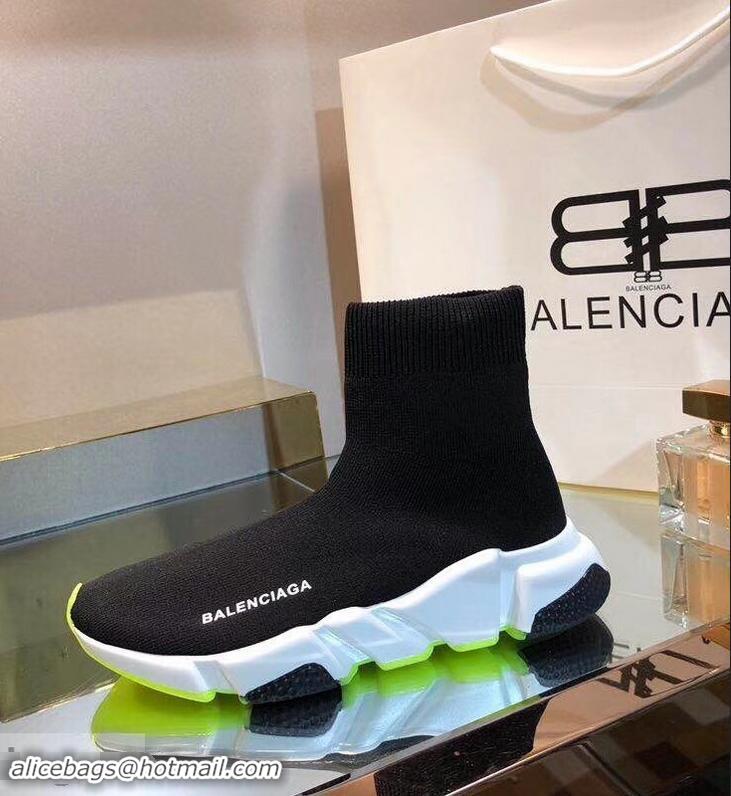 Promotional Balenciaga Knit Sock Speed Trainers Sneakers B92917 Black/White/Fluo Green 2019