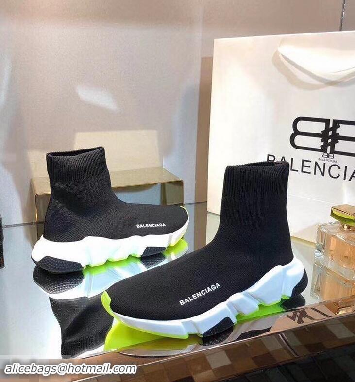 Promotional Balenciaga Knit Sock Speed Trainers Sneakers B92917 Black/White/Fluo Green 2019