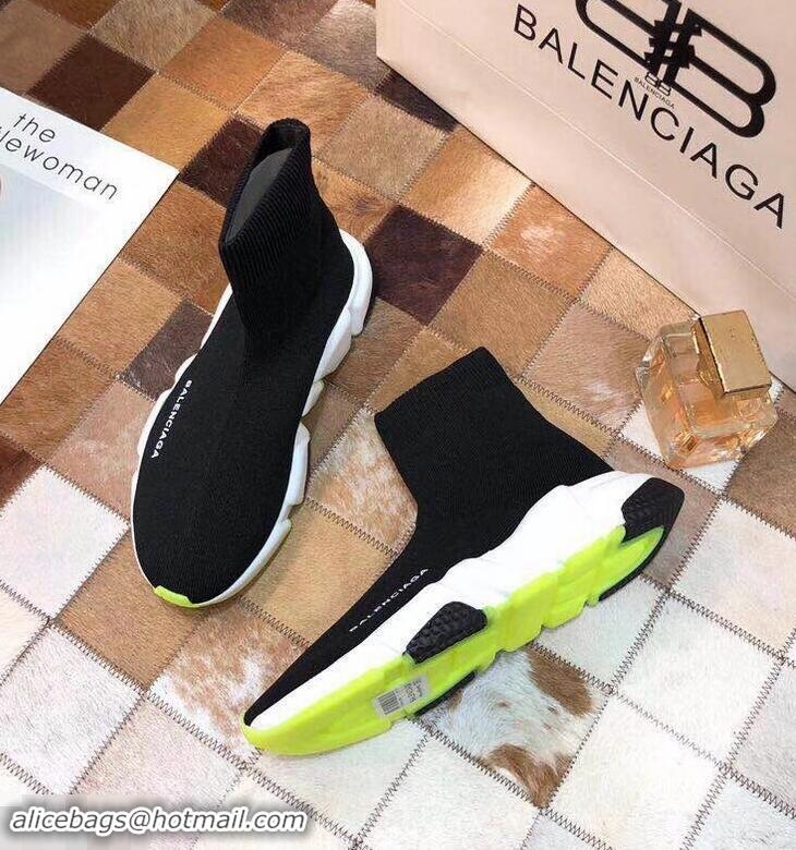 Promotional Balenciaga Knit Sock Speed Trainers Sneakers B92917 Black/White/Fluo Green 2019