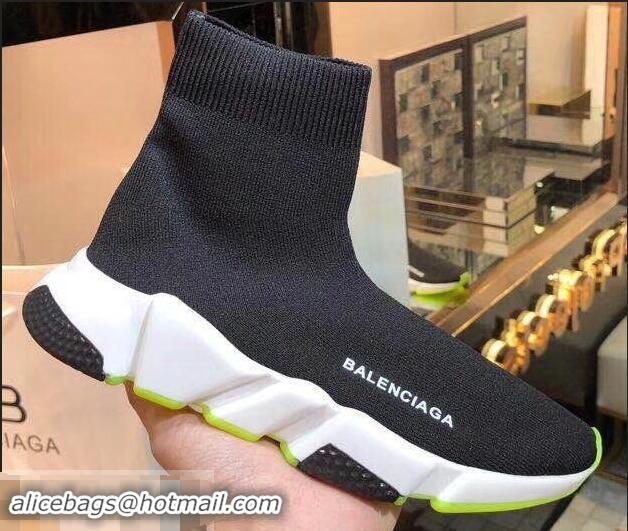 Promotional Balenciaga Knit Sock Speed Trainers Sneakers B92917 Black/White/Fluo Green 2019