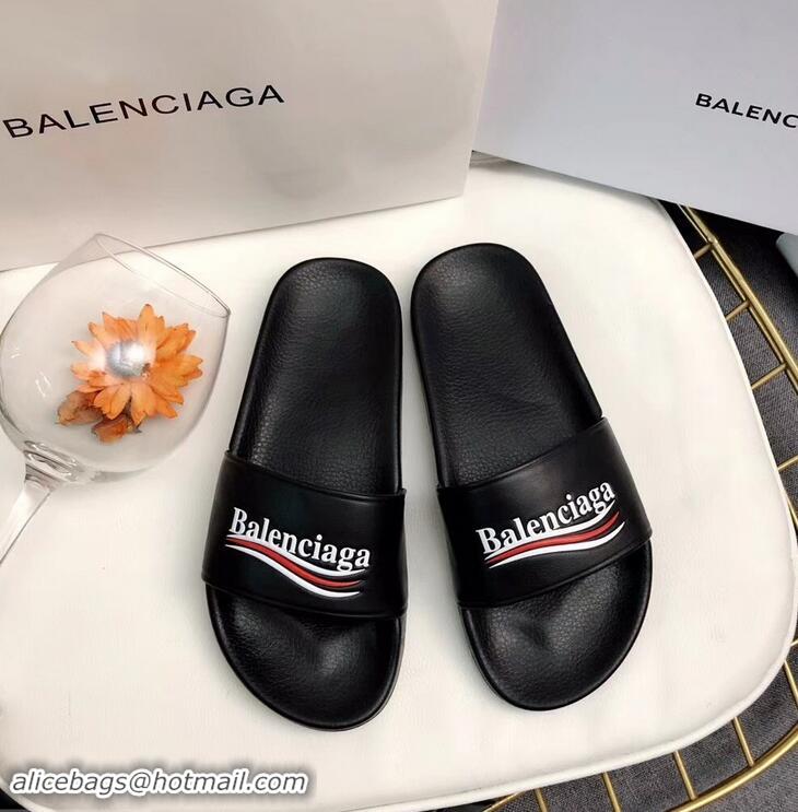 Shop Promotion Balenciaga Slides Sandals Political Campain Logo B93713 Black