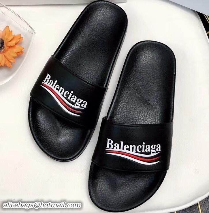 Shop Promotion Balenciaga Slides Sandals Political Campain Logo B93713 Black