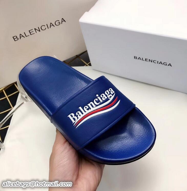 Free Shipping Balenciaga Slides Sandals Political Campain Logo B93713 Blue