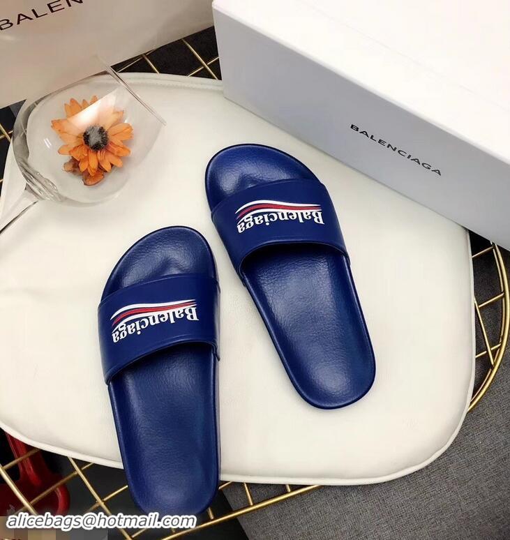 Free Shipping Balenciaga Slides Sandals Political Campain Logo B93713 Blue