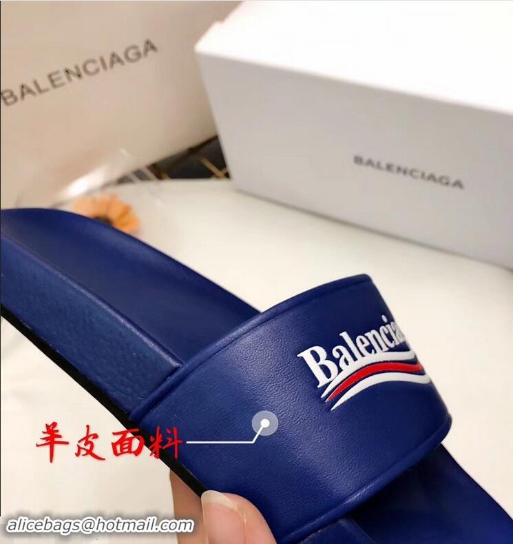 Free Shipping Balenciaga Slides Sandals Political Campain Logo B93713 Blue