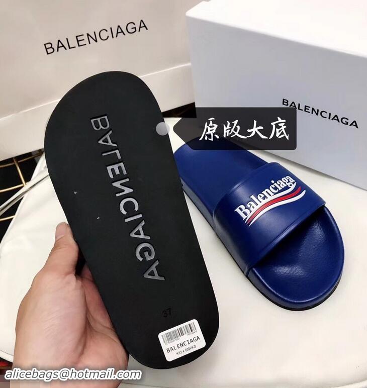 Free Shipping Balenciaga Slides Sandals Political Campain Logo B93713 Blue