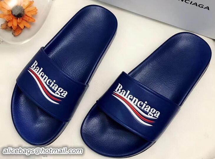 Free Shipping Balenciaga Slides Sandals Political Campain Logo B93713 Blue