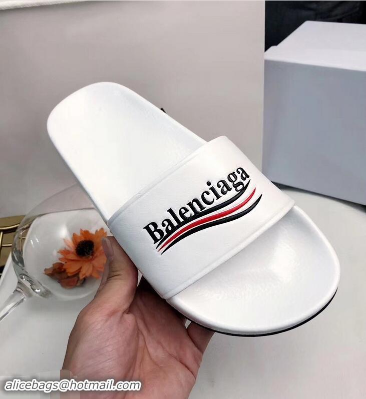 Super Quality Balenciaga Slides Sandals Political Campain Logo B93713 White