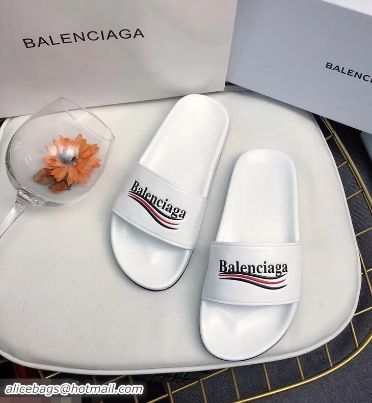 Super Quality Balenciaga Slides Sandals Political Campain Logo B93713 White