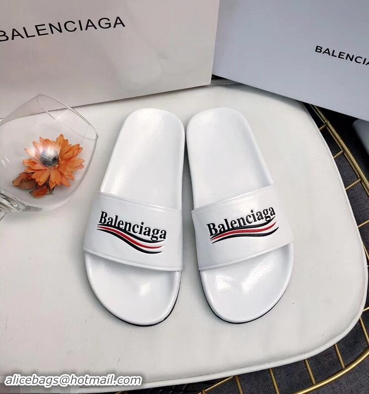 Super Quality Balenciaga Slides Sandals Political Campain Logo B93713 White