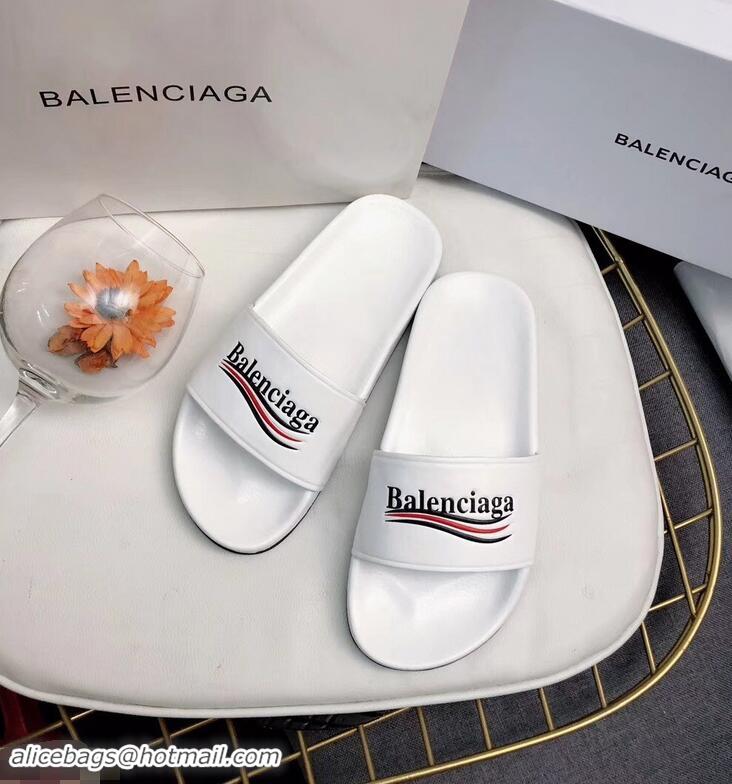 Super Quality Balenciaga Slides Sandals Political Campain Logo B93713 White