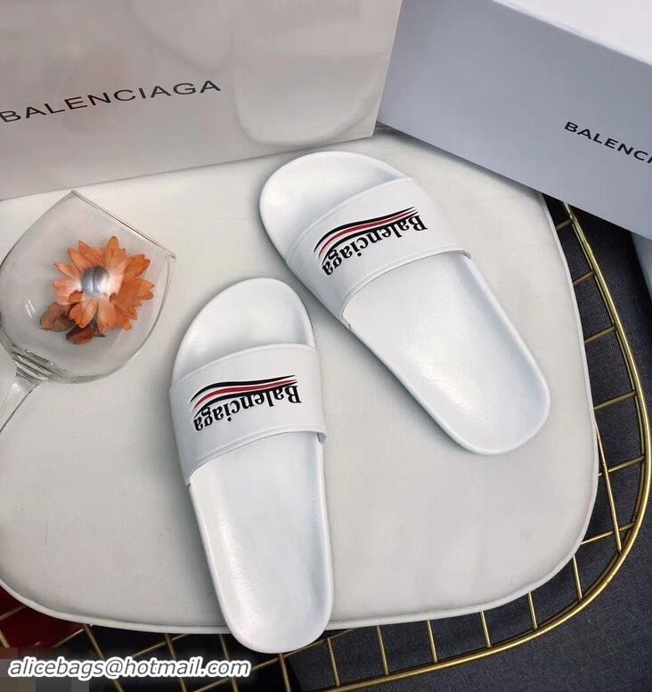 Super Quality Balenciaga Slides Sandals Political Campain Logo B93713 White