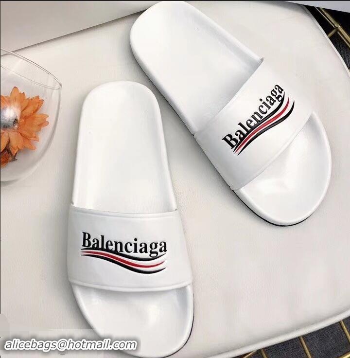 Super Quality Balenciaga Slides Sandals Political Campain Logo B93713 White