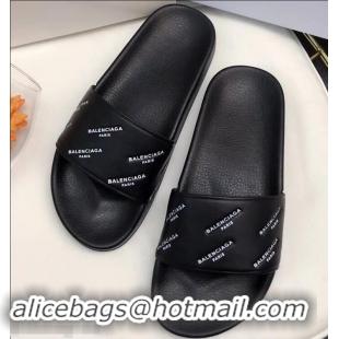 Low Cost Balenciaga Slides Sandals Logo Paris B93716 Black