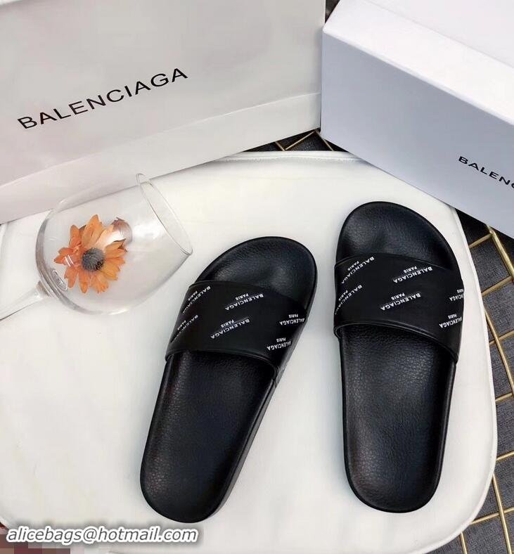 Low Cost Balenciaga Slides Sandals Logo Paris B93716 Black