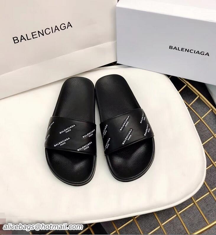 Low Cost Balenciaga Slides Sandals Logo Paris B93716 Black