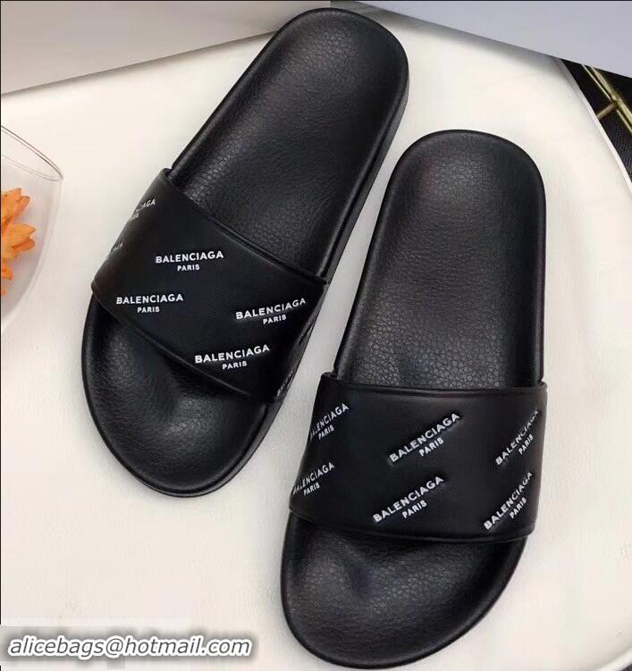 Low Cost Balenciaga Slides Sandals Logo Paris B93716 Black