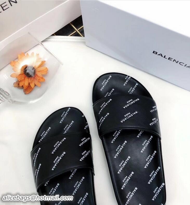 New Design Balenciaga Slides Sandals All Over Logo B93717 Black