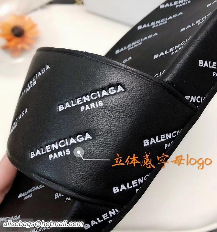 New Design Balenciaga Slides Sandals All Over Logo B93717 Black