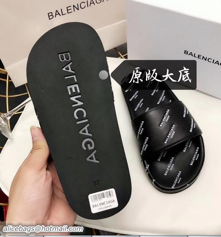 New Design Balenciaga Slides Sandals All Over Logo B93717 Black