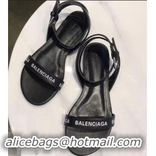 Cheapest Balenciaga Logo Ankle Strap Flat Sandals B94420 Black 2019